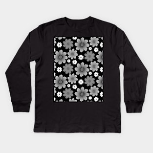 Black and white flower pattern Kids Long Sleeve T-Shirt